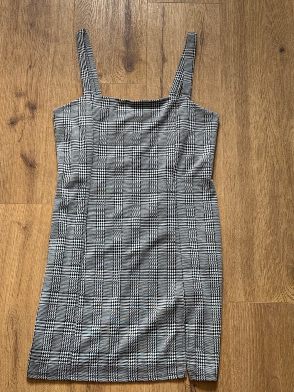 Plaid Square-Neck Bodycon Dress in Gray